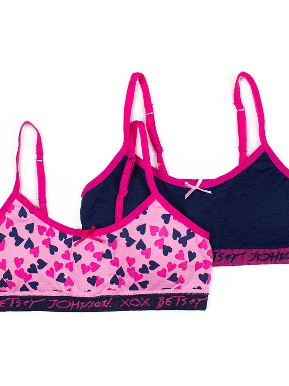 2Pk- Betsey Johnson M 7/8  Pink & Navy Heart-Print Bralette Duo